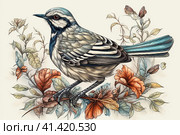 Wagtail on a light background in the forest, illustration, watercolor style, Generative AI. Стоковое AI-изображение, AI-художник Анна Кривицкая / Фотобанк Лори