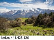 Panoramic view of the Caucasus mountains. Стоковое фото, фотограф Юлия Белоусова / Фотобанк Лори