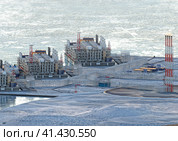 LNG plant. Gravity-type base with a gas carrier. 3d rendering. Редакционная иллюстрация, иллюстратор Наталья Лагуткина / Фотобанк Лори