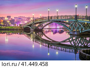 Фонтан и мост в парке Царицыно в красивой подсветке, Москва (2014 год). Стоковое фото, фотограф Baturina Yuliya / Фотобанк Лори