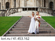 Childrens ballroom dance couple in suits. Стоковое фото, фотограф Андрей Аркуша / Фотобанк Лори