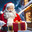 Jolly Santa with gifts walking down a snowy streetю AI generated image. Стоковое AI-изображение, AI-художник Галина Царькова / Фотобанк Лори