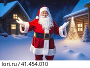Happy Santa dancing in the street. AI generated image. Стоковое AI-изображение, AI-художник Галина Царькова / Фотобанк Лори