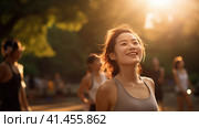 Beautiful young woman doing sports. Стоковое AI-изображение, AI-художник Кирилл Черезов / Фотобанк Лори