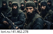 A group of terrorists with weapons. Стоковое AI-изображение, AI-художник Кирилл Черезов / Фотобанк Лори