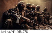A group of terrorists with weapons. Стоковое AI-изображение, AI-художник Кирилл Черезов / Фотобанк Лори