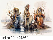 Swamp spirit, mythology, illustration, watercolor style, Generative AI. Стоковое AI-изображение, AI-художник Анна Кривицкая / Фотобанк Лори