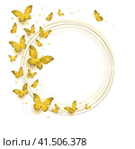 Flock of Golden Flying Butterflies. Стоковая иллюстрация, иллюстратор Vicgmyr / Фотобанк Лори