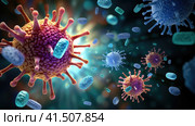 Viruses in the microcosm. Стоковое AI-изображение, AI-художник Кирилл Черезов / Фотобанк Лори