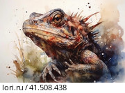 Iguana watercolor,, watercolor style, Generative AI. Стоковое AI-изображение, AI-художник Анна Кривицкая / Фотобанк Лори