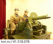 Пулеметная кавалерийская тачанка обр. 1926 г., станковый пулемет 7,62 мм "Максим" 1910 года, скорострельность 600 выстр./мин. Музей военной техники. Верхняя Пышма, Россия, (2020 год) Редакционное фото, фотограф Сергей Елизарьев / Фотобанк Лори