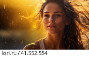 Beautiful young woman doing sports. Стоковое AI-изображение, AI-художник Кирилл Черезов / Фотобанк Лори
