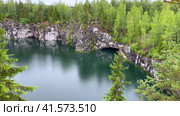 Russia - 29/07/2023 Marble quarry at Ruskeala Mountain park near Sortavala. Republic of Karelia. Russia. Редакционное видео, видеограф Ирина Старикова / Фотобанк Лори