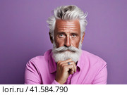Portrait of an elderly man with a large gray beard and lush hair with a thoughtful look. Close-up. Generated by AI. Стоковое AI-изображение, AI-художник Ярославский Максим / Фотобанк Лори