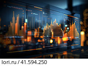 A stock market chart and a candlestick chart suitable for the concept of financial investments. Economics trends background for business ideas and all artwork design. Generated by AI. Стоковое AI-изображение, AI-художник Ярославский Максим / Фотобанк Лори