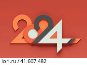 3D illustration inscription 2024 on a red   background. Changeability of years. Illustration of the symbol of the new year. Стоковое фото, фотограф Виталий Сова / Фотобанк Лори