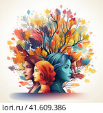 neurodivergent, stock illustration, flat illustration, Autism spectrum disorders and awareness of neurodiversity. Стоковое AI-изображение, AI-художник Ирина Ручушкина / Фотобанк Лори