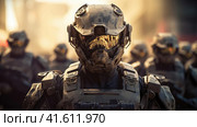 Group of Combat Robots Soldiers. Стоковое AI-изображение, AI-художник Кирилл Черезов / Фотобанк Лори
