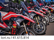 Motorcycles BMW G5 fire fighting, parked in the parking lot - Moscow, Russia, 05 September 2023. Редакционное фото, фотограф Андрей Журавлев / Фотобанк Лори