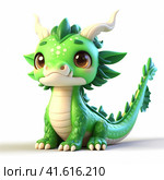 Cute green dragon. Generative AI. Стоковое AI-изображение, AI-художник Татьяна Гавриш / Фотобанк Лори