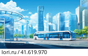 Illustration of the urban transport of the future. Стоковое AI-изображение, AI-художник Кирилл Черезов / Фотобанк Лори