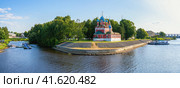 View of the Church of Tsarevich Dimitri on blood in the ancient city of Uglich from the Volga river, panorama (2023 год). Стоковое фото, фотограф Игорь Кляхин / Фотобанк Лори