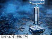 Lithium ion battery. Battery close-up. AA batteries. Battery fast charging concept. 3D rendering. Стоковая иллюстрация, иллюстратор Alexander / Фотобанк Лори