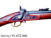Retro American shock rifle made before the civil war, close-up, isolated on a white background. Стоковое фото, фотограф Андрей Журавлев / Фотобанк Лори