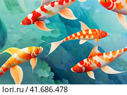 Карпы кои. Акварель. Generative AI. Стоковое AI-изображение, AI-художник Щеголева Ольга / Фотобанк Лори