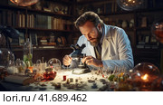 A microbiologist conducts research. Стоковое AI-изображение, AI-художник Кирилл Черезов / Фотобанк Лори