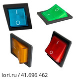 Разноцветные выключатели на белом фоне. Switch on white background. Стоковое фото, фотограф Татьяна Д / Фотобанк Лори