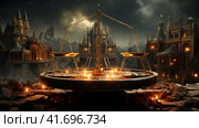 The scales of justice, futuristic rendition,    Generative AI. Стоковое AI-изображение, AI-художник Анна Кривицкая / Фотобанк Лори