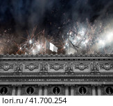 Fireworks over the Opera Garnier (Garnier Palace), Paris, France. Translation: national Academy of Music. UNESCO World Heritage Site (2014 год). Стоковое фото, фотограф Владимир Журавлев / Фотобанк Лори