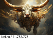 Flying cow with wings,  Generative AI. Стоковое AI-изображение, AI-художник Анна Кривицкая / Фотобанк Лори