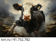 Flying cow with wings,  Generative AI. Стоковое AI-изображение, AI-художник Анна Кривицкая / Фотобанк Лори