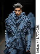 Man on the catwalk, creative fashion show,  Generative AI. Стоковое AI-изображение, AI-художник Анна Кривицкая / Фотобанк Лори