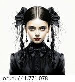 All dark black Wednesday Addams 2022 clipart , black watercolor painting, black color, christmas tree and presents  Generative AI. Стоковое AI-изображение, AI-художник Анна Кривицкая / Фотобанк Лори