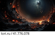 Space futuristic landscape with a black planet in the sky. Generated by AI. Стоковое AI-изображение, AI-художник Ярославский Максим / Фотобанк Лори