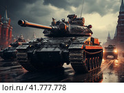 Parade of military equipment on Red Square. tanks,  Generative AI. Стоковое AI-изображение, AI-художник Анна Кривицкая / Фотобанк Лори