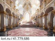 Castle of Luxury: Baroque with sumptuous carpets and exquisite interiors, the epitome of splendor. Стоковое AI-изображение, AI-художник Юрий Поздников / Фотобанк Лори