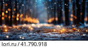 The Magic of Yellow Lights: Fairytale Forest with Bokeh Lights. Стоковое AI-изображение, AI-художник Юрий Поздников / Фотобанк Лори
