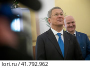 Глава Республики Башкортостан Радий Хабиров посетил Международную выставку-форум "Россия" на территории выставочного комплекса ВДНХ в городе Москве, Россия (2023 год). Редакционное фото, фотограф Николай Винокуров / Фотобанк Лори