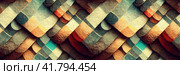 Beautiful abstract panoramic background. Vintage geometric ornament of colorful rhombuses and rectangles. Grainy texture. Wide background with seamless pattern. Perfect for design. Generative AI. Стоковое AI-изображение, AI-художник Андрей Степанов / Фотобанк Лори