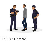 Два офицера полиции и мужчина вместе на белом фоне. Стоковая иллюстрация, иллюстратор Карпенко Алексей / Фотобанк Лори