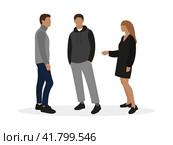 Двое мужчин и женщина общаются на белом фоне. Стоковая иллюстрация, иллюстратор Карпенко Алексей / Фотобанк Лори