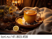 Горячий чай с медом и лимоном. Стоковое AI-изображение, AI-художник Щеголева Ольга / Фотобанк Лори