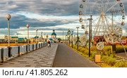 Panorama of Sovetskaya embankment in the city of Cheboksary (2022 год). Редакционное фото, фотограф Владимир Ушаров / Фотобанк Лори