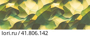 Beautiful abstract panoramic background. Vintage mosaic ornament of a variety of irregular shapes in shades of green and yellow. Wide texture with seamless pattern. Great for design. Generative AI. Стоковое AI-изображение, AI-художник Андрей Степанов / Фотобанк Лори