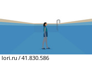 Female character in clothes stands in a pool full of water. Стоковая иллюстрация, иллюстратор Карпенко Алексей / Фотобанк Лори