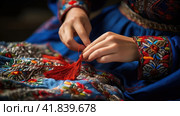Woman engaged in embroidery. Стоковое AI-изображение, AI-художник Кирилл Черезов / Фотобанк Лори